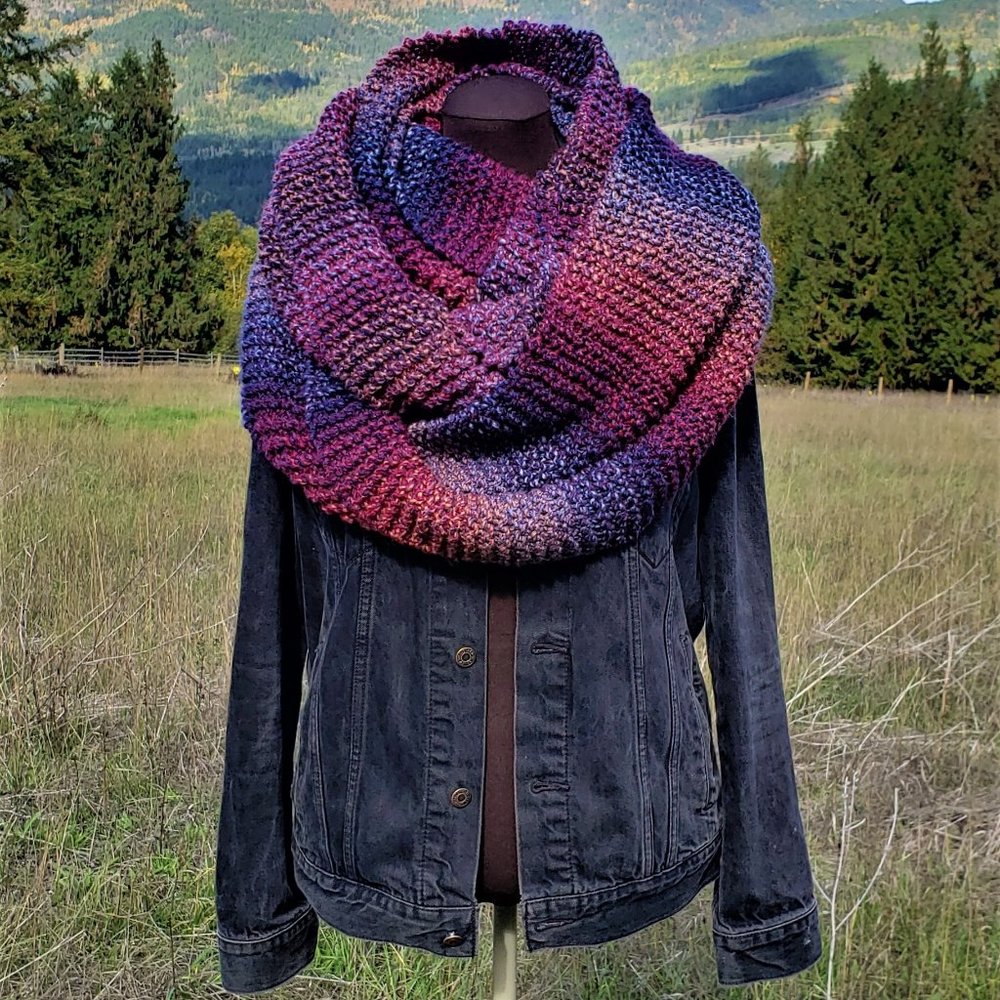 Handmade Knit Infinity Scarf, Wild Berries